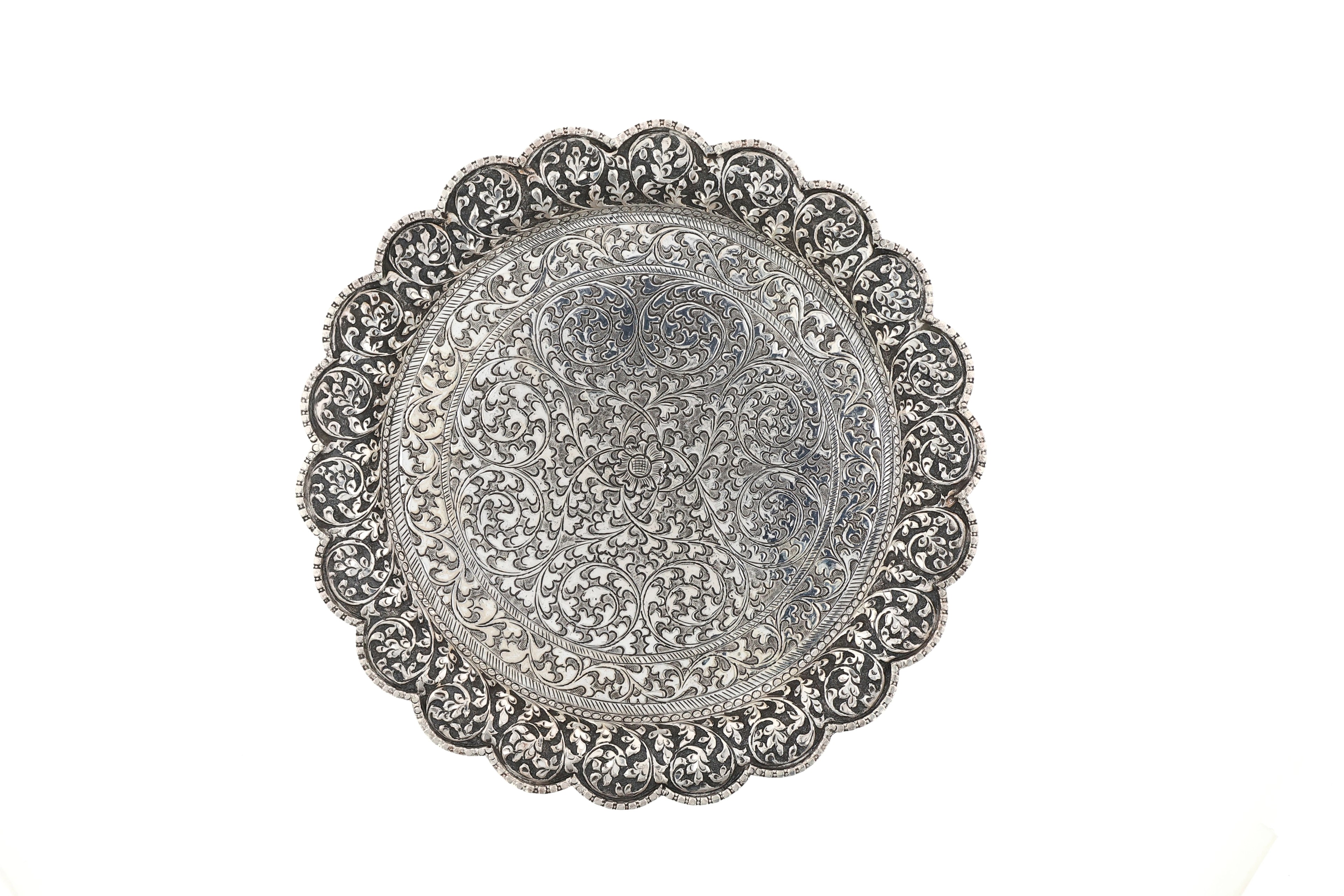 Engraved Circular Silver Platter