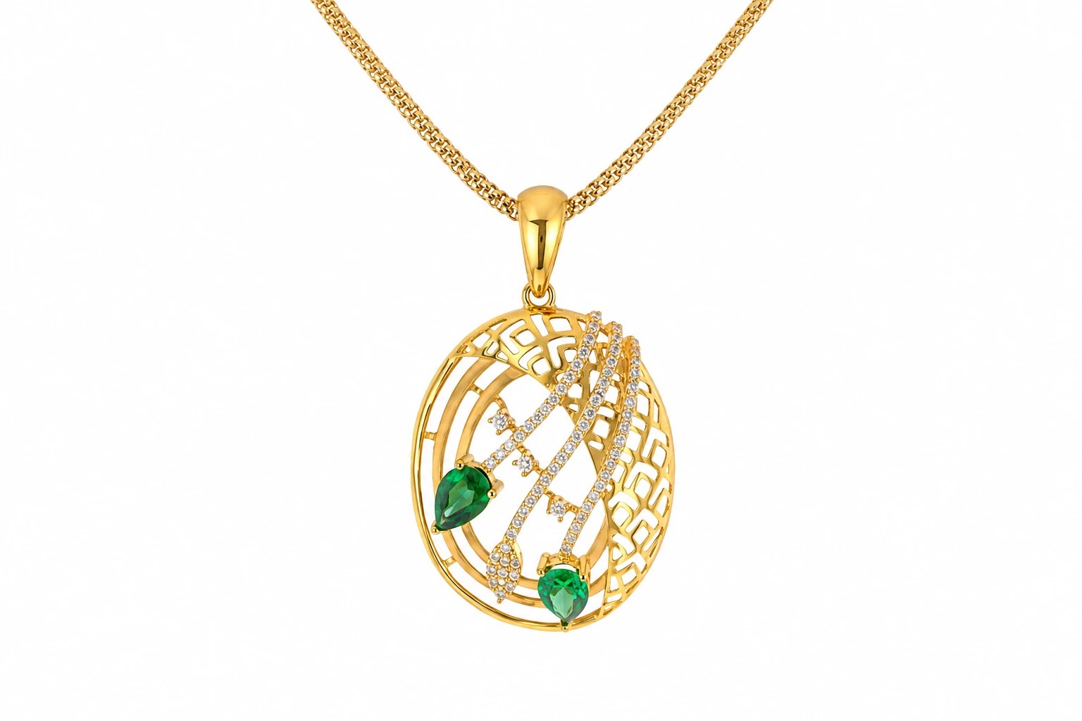 Gold Oval Emerald Stone Pendant