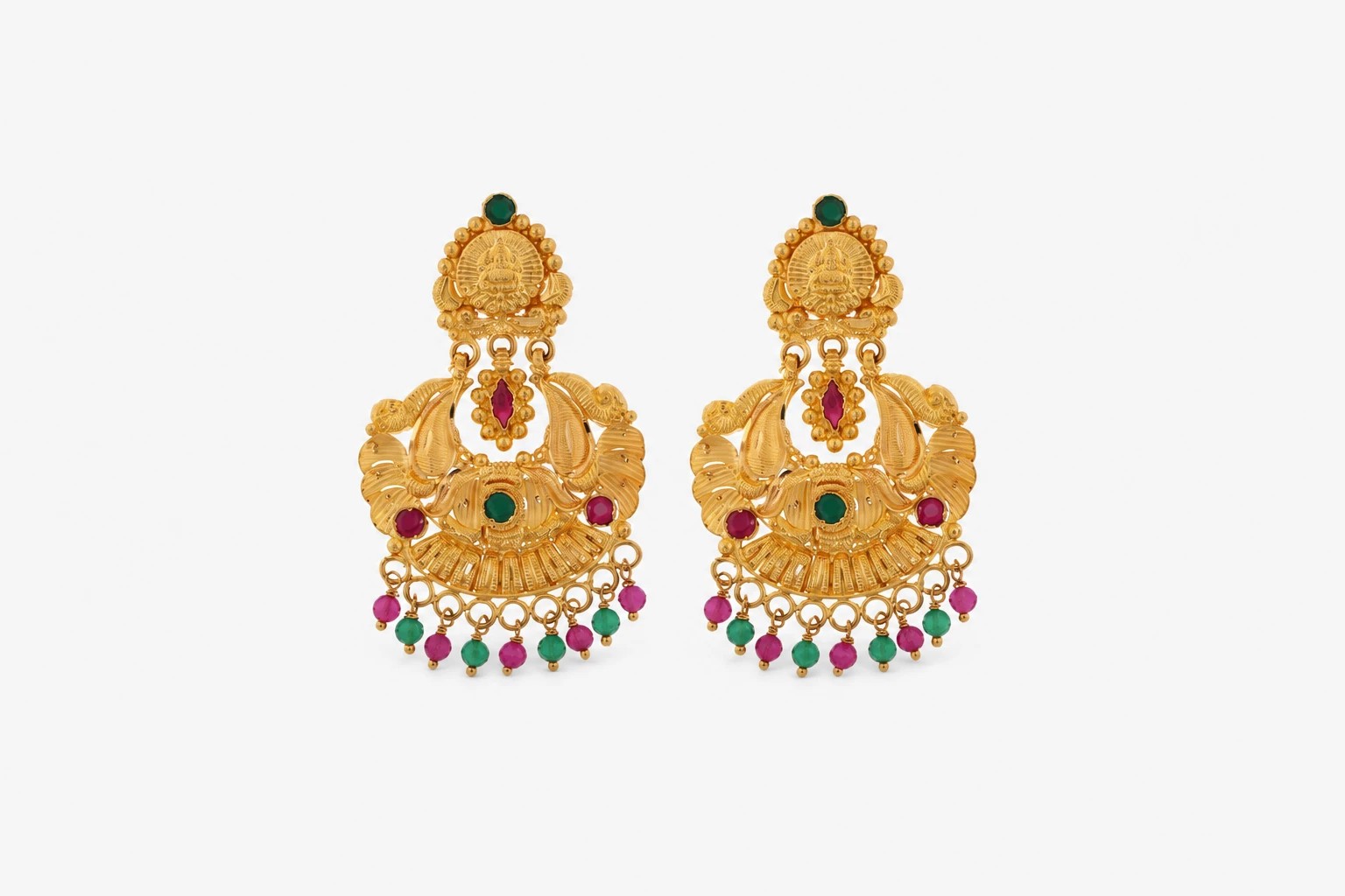 Gold Chandelier Earrings with Gemstone Fringe