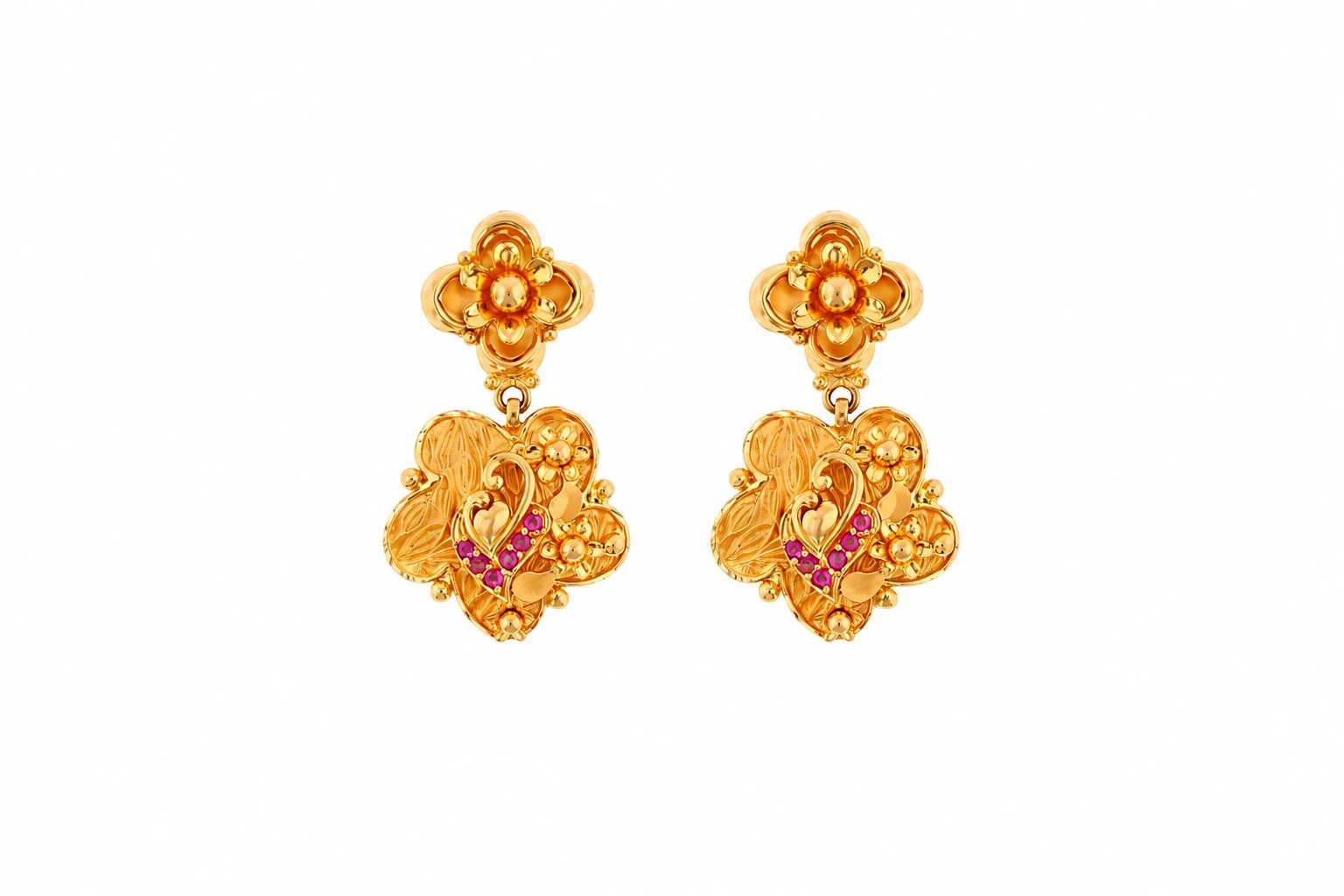 Floral Gold Earrings with Pink Accents