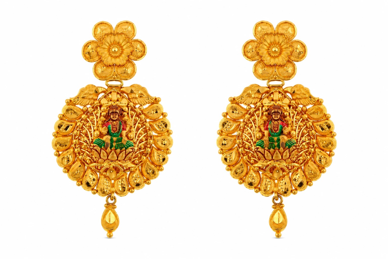 Gold Filigree Earrings with Deity Motifs