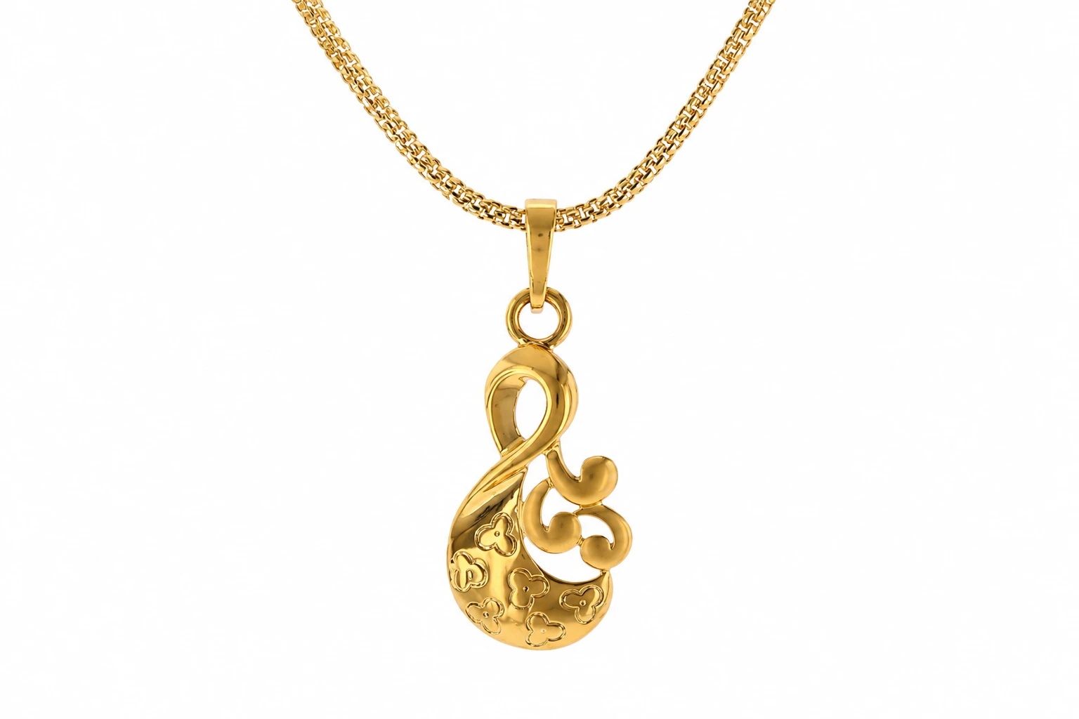 Gold Paisley Pendant With Floral Engraving — image 1
