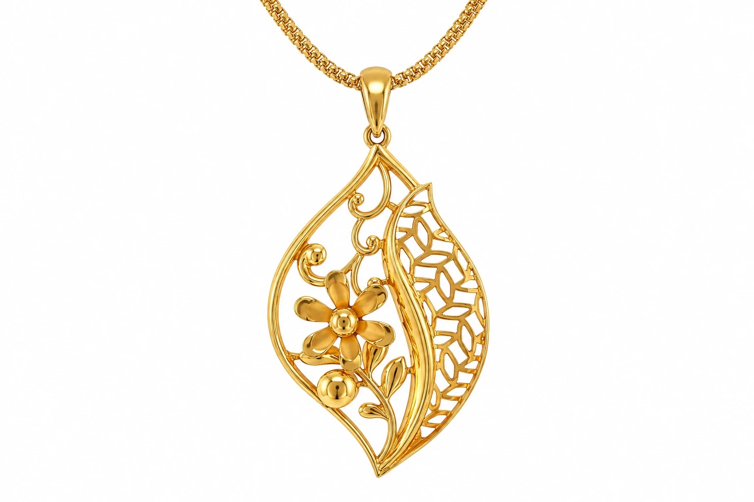 Gold Leaf-Shaped Floral Pendant — image 1