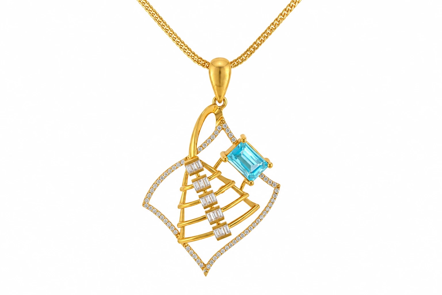 Gold Pendant with Skyblue Gemstone — image 1