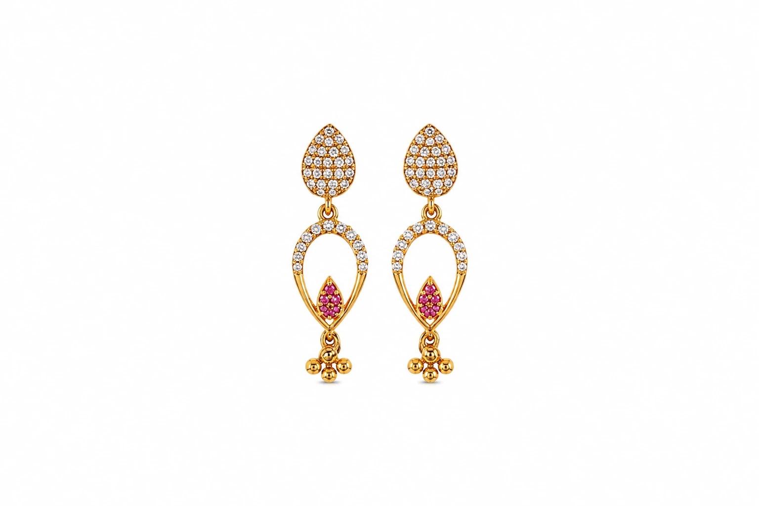 Golden Teardrop Earrings with Ruby Accents — image 1