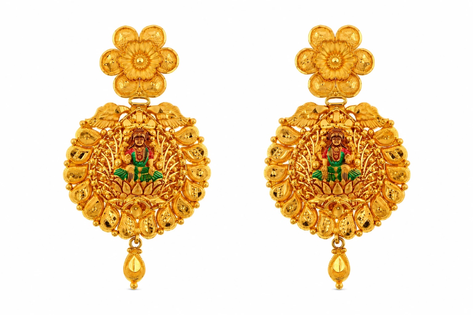 Gold Filigree Earrings with Deity Motifs — image 1
