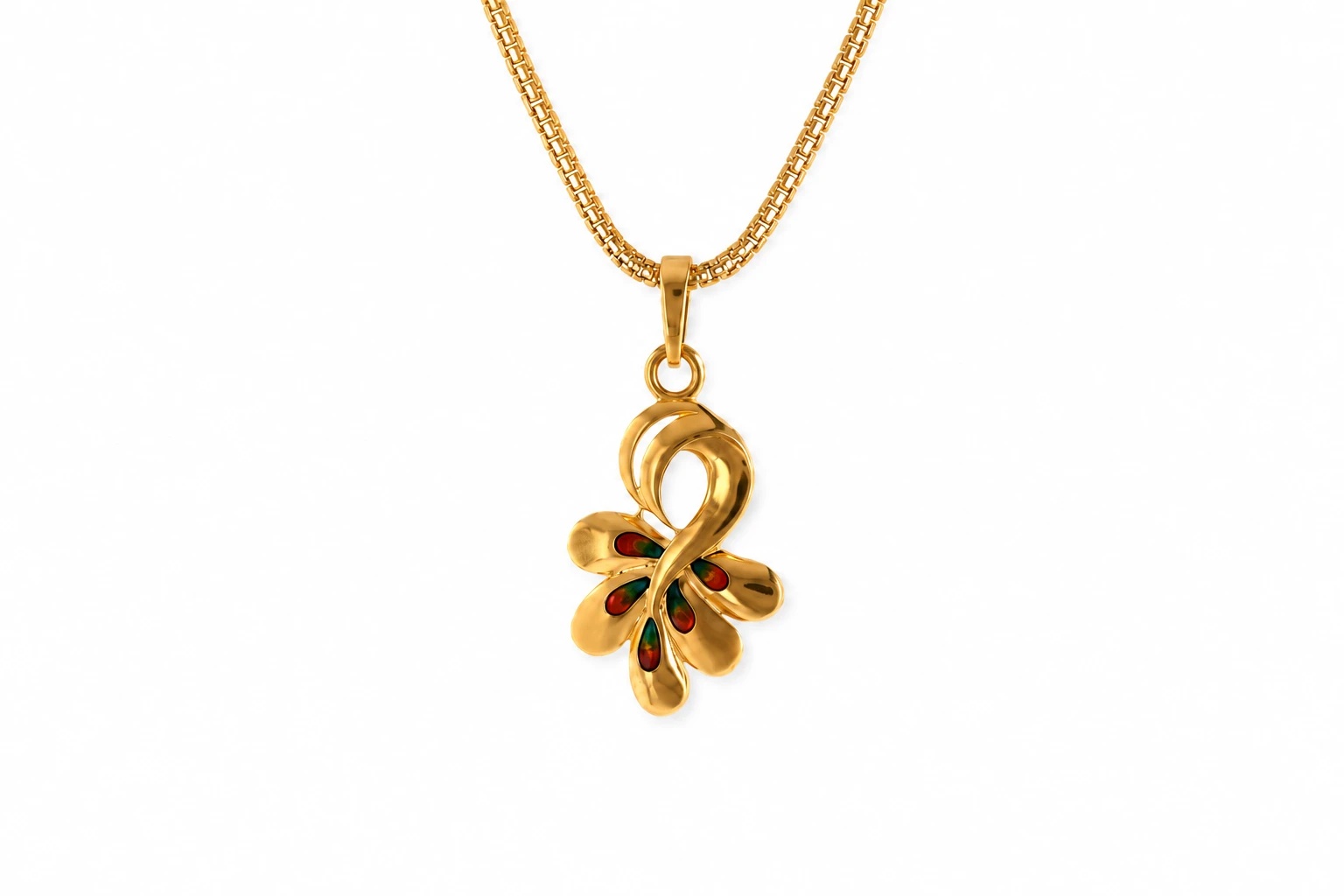 Peacock Inspired Floral Gold Pendant — image 1