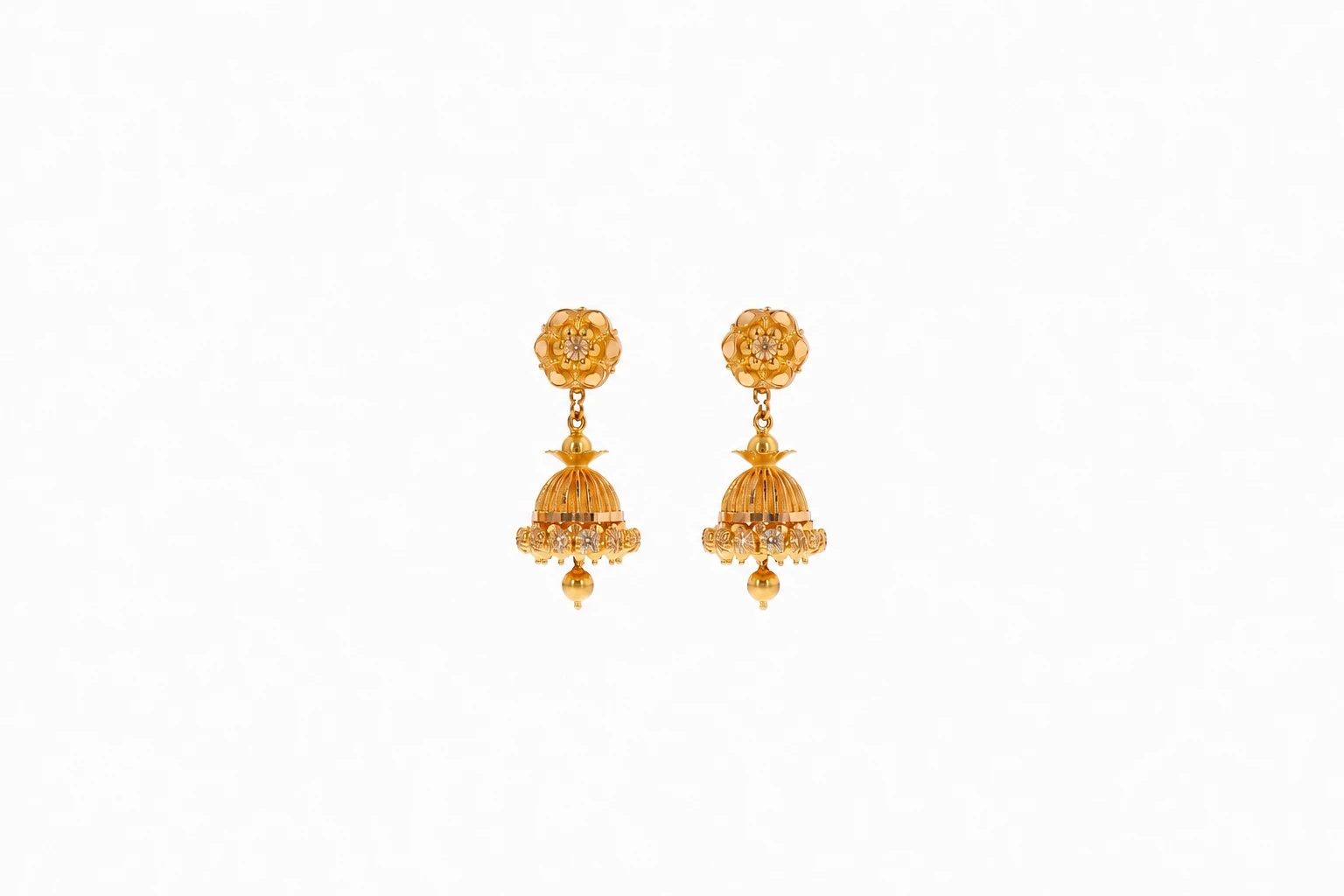 Floral Stud Gold Jhumka Earrings — image 1