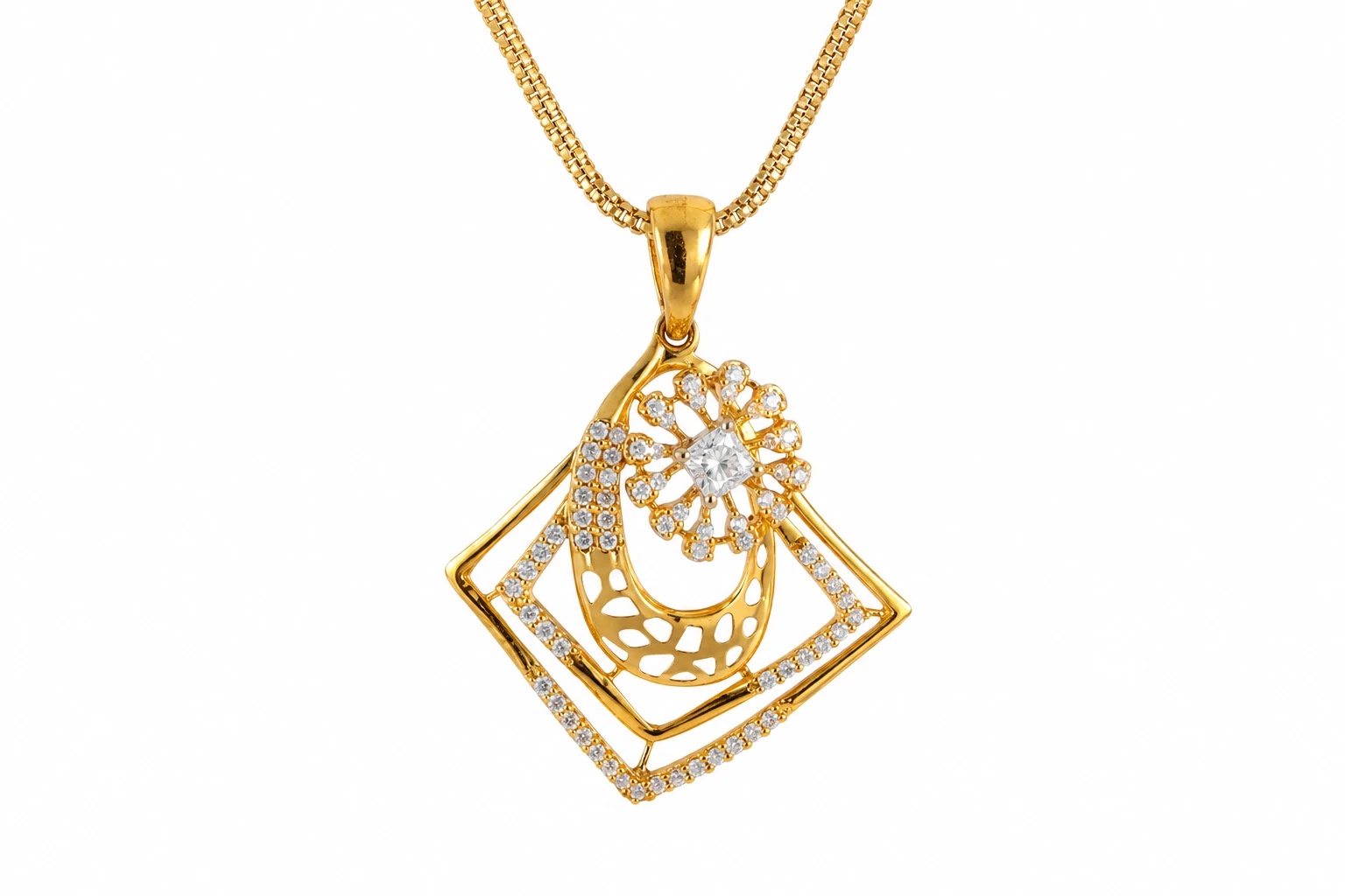 Gold Floral Geometric Pendant — image 1