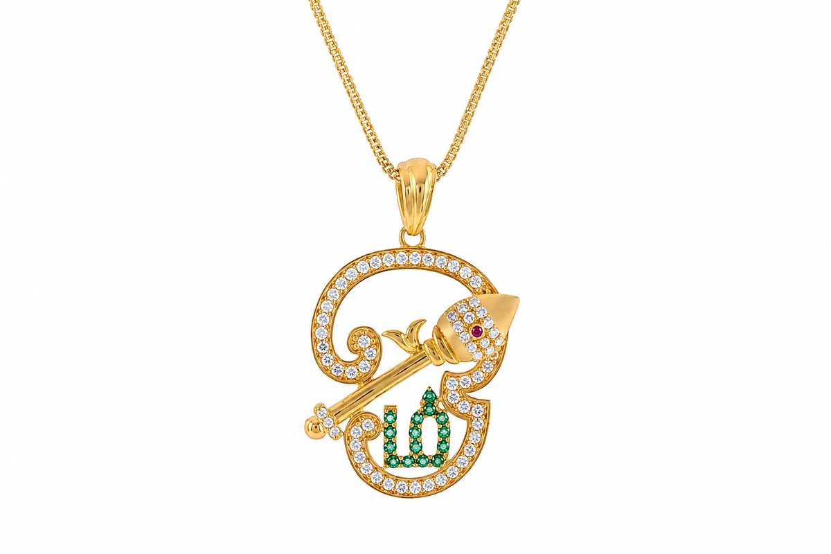 Divine Muruga Flute Om Stone Pendant — image 1