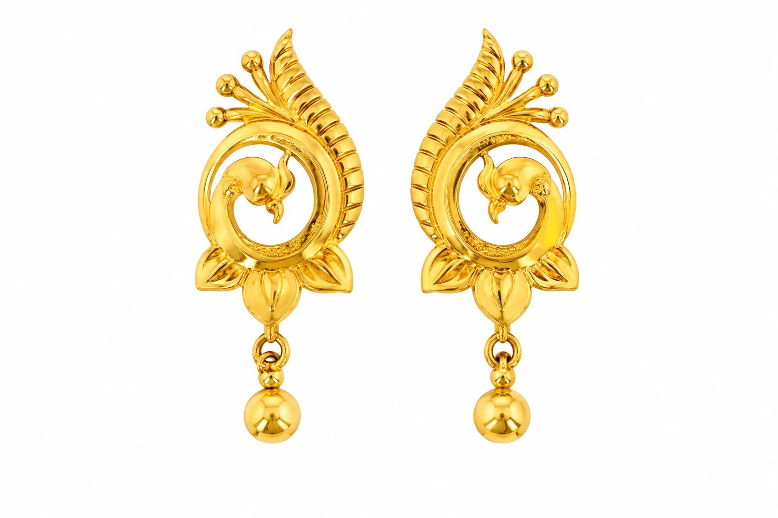 Traditional Gold Peacock Design Stud Earrings — image 1