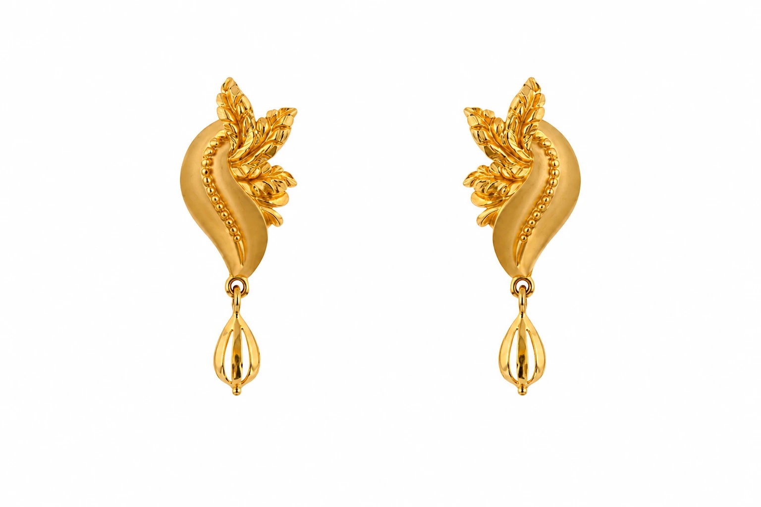 Ornate Gold Leaf Drop Earrings — image 1