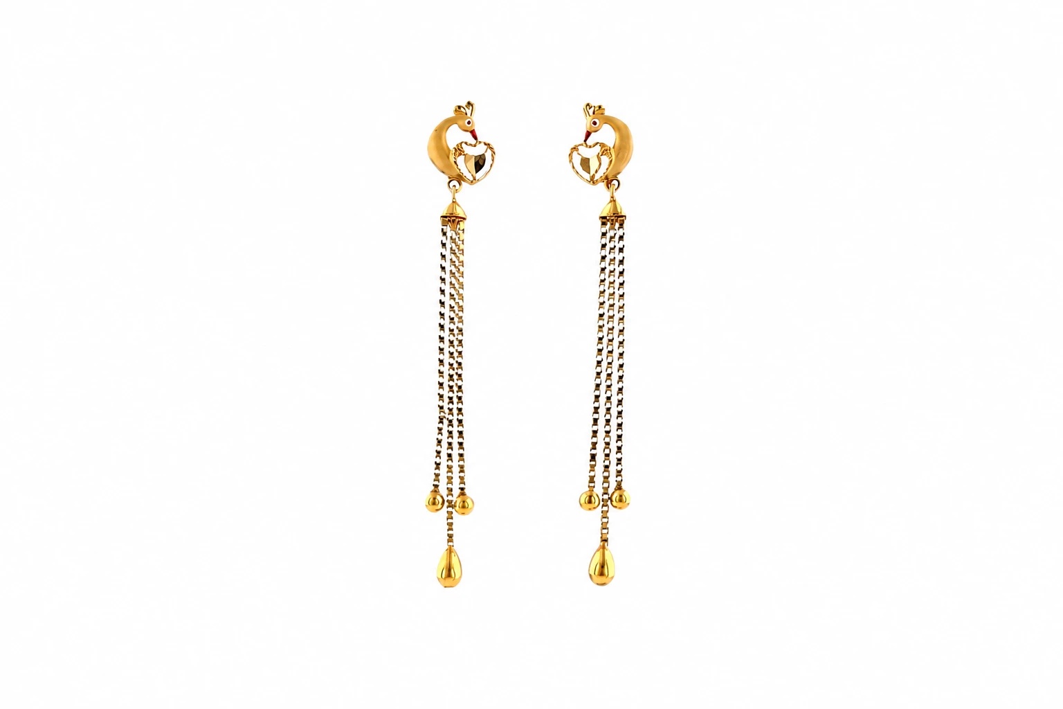 Peacock Heart Gold Tassel Earrings — image 1