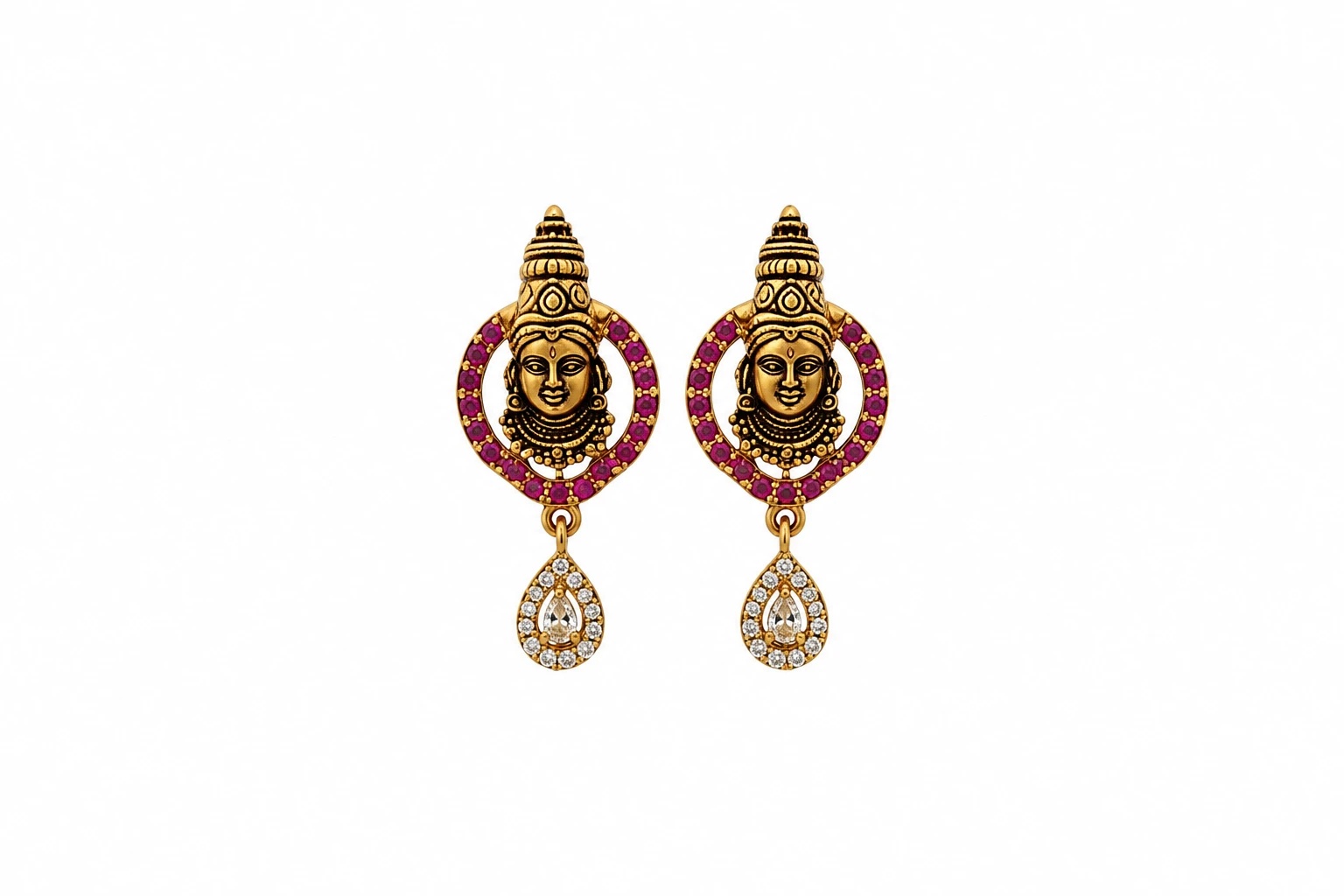 Ornate Gold Temple Earrings with Gemstone Hoops — image 1