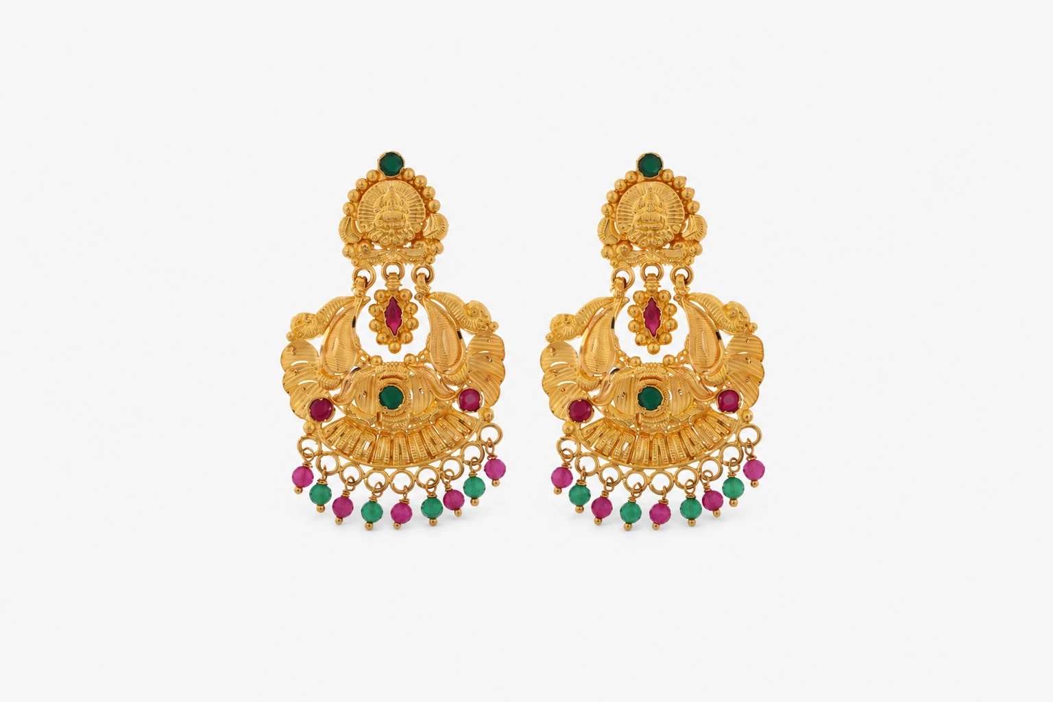 Gold Chandelier Earrings with Gemstone Fringe — image 1