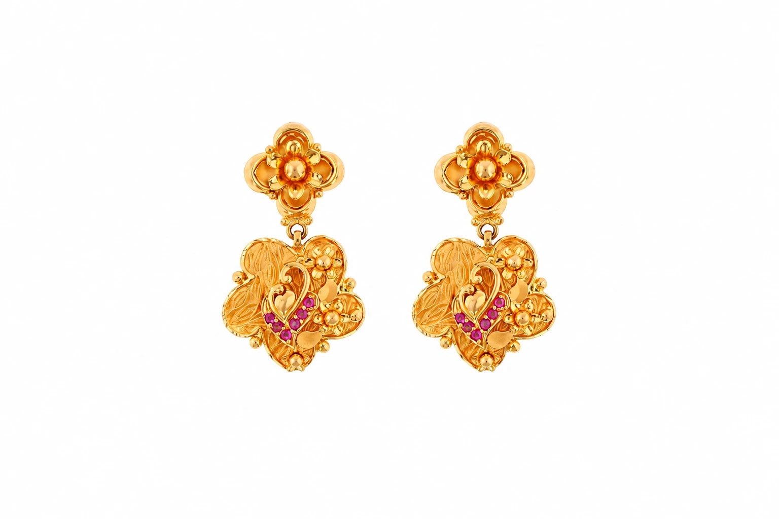 Floral Gold Earrings with Pink Accents — image 1